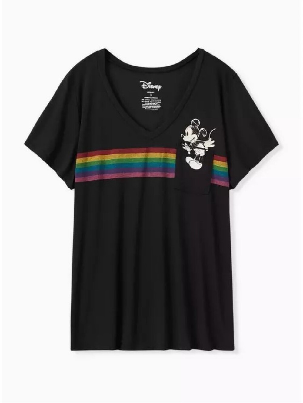 Disney Mickey Mouse Black & Rainbow Stripe Pocket Tee Torrid Size 3x